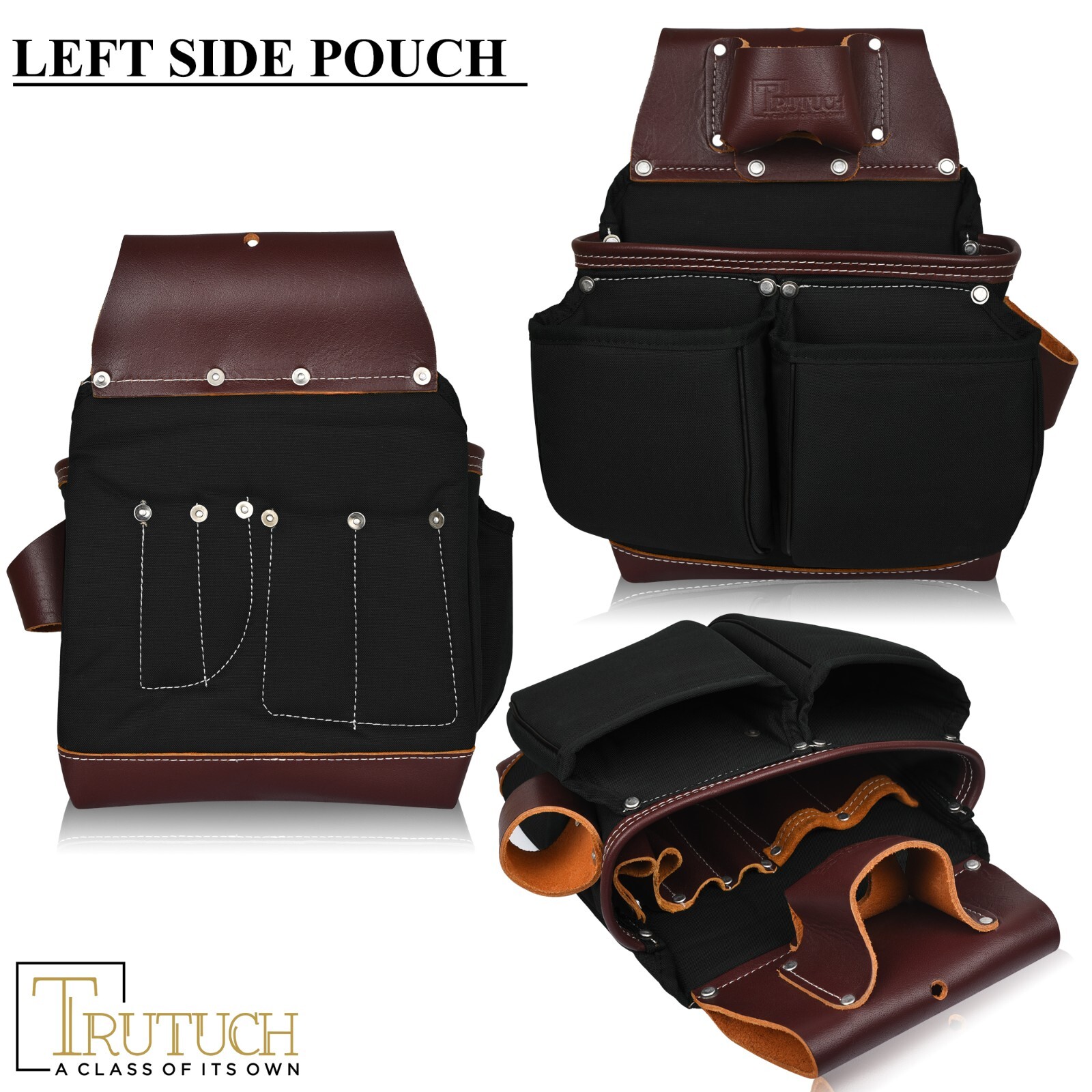 TRUTUCH Black Nylon & Leather Tool Belt with Nylon Work Suspender | Tool Belts