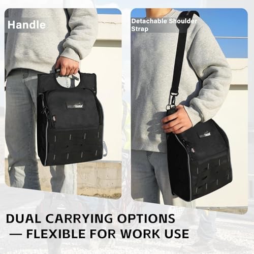 Electrician Tool Pouch with Shoulder Strap, Zippered Flip Cover Tool Grey