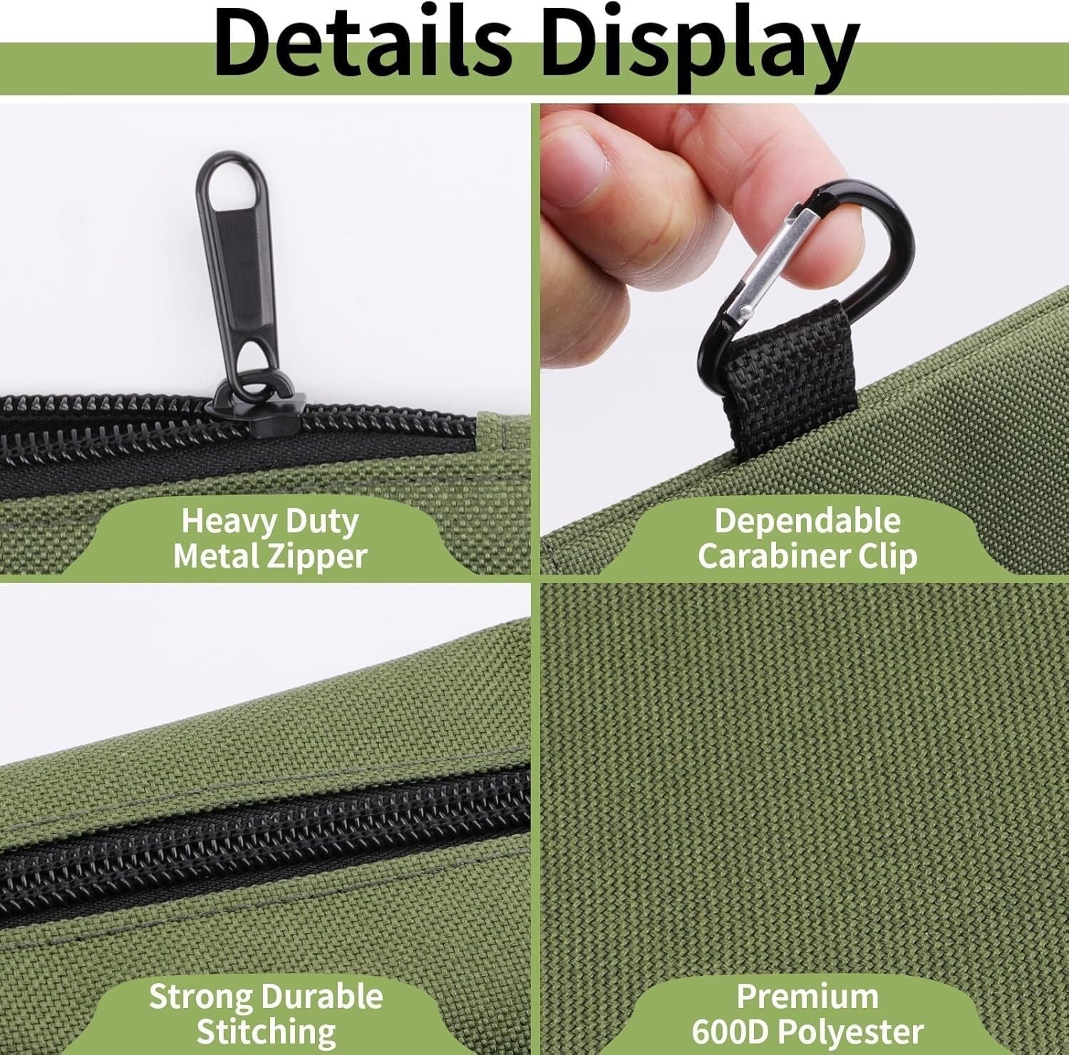 3 Pack Premium Tool Pouches Zipper Bag, 12 in Small Tools Bags with Carabiner, H