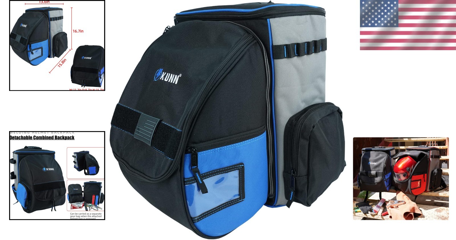 Elegant Blue Welding Backpack – Water-Repellent with Padded Protection & Storage