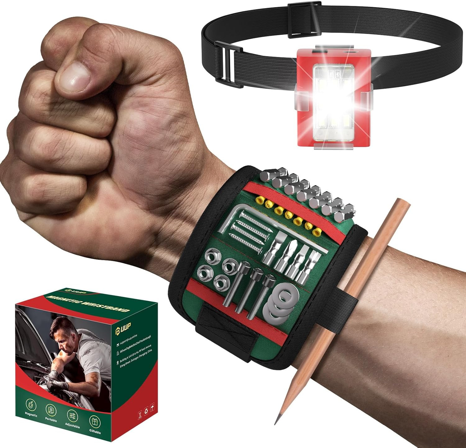 Pulsera magnetica cinturon herramientas con luz LED 15 imanes potentes Ajustable