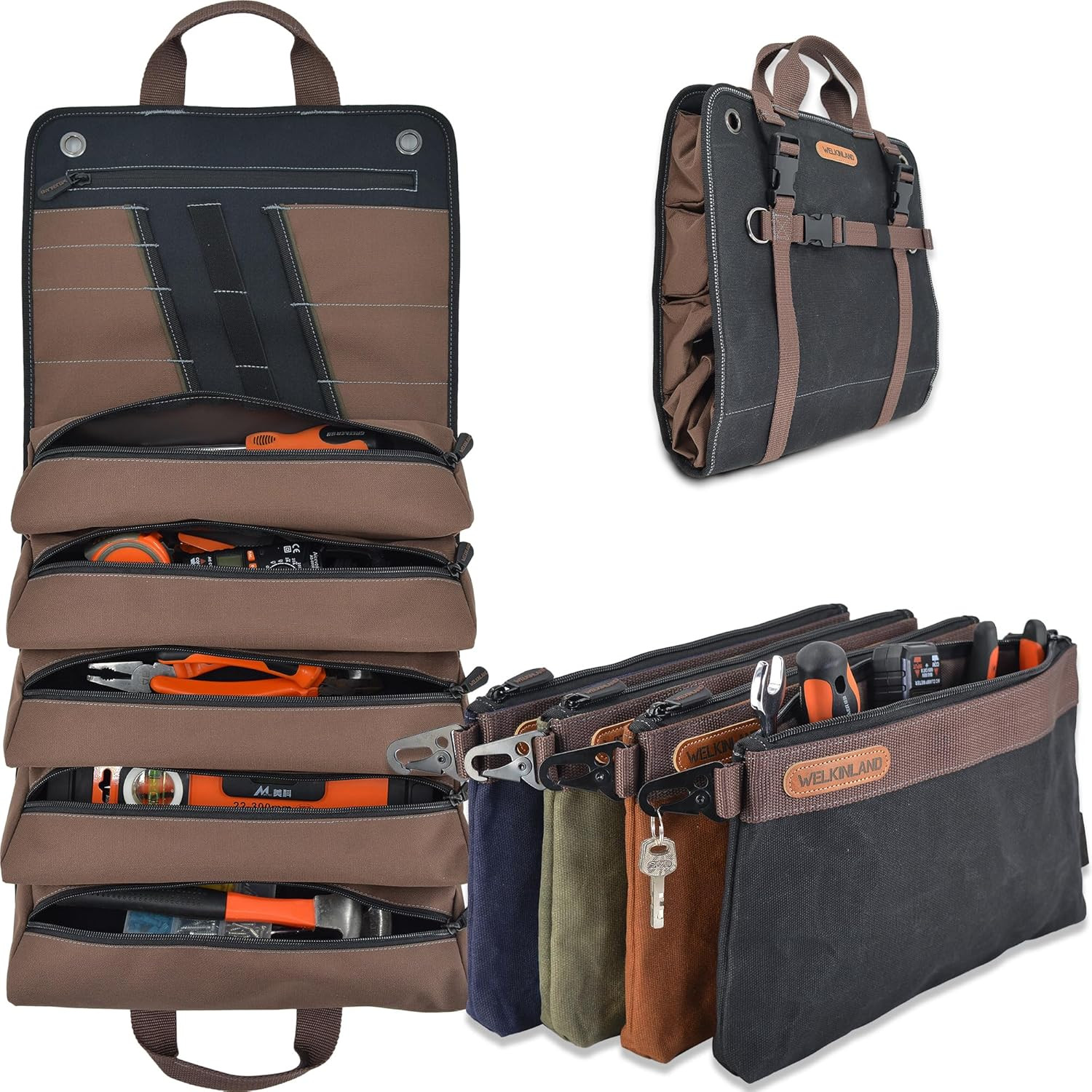Durable Waxed Canvas Tool Roll with Pouches for Ultimate Organization