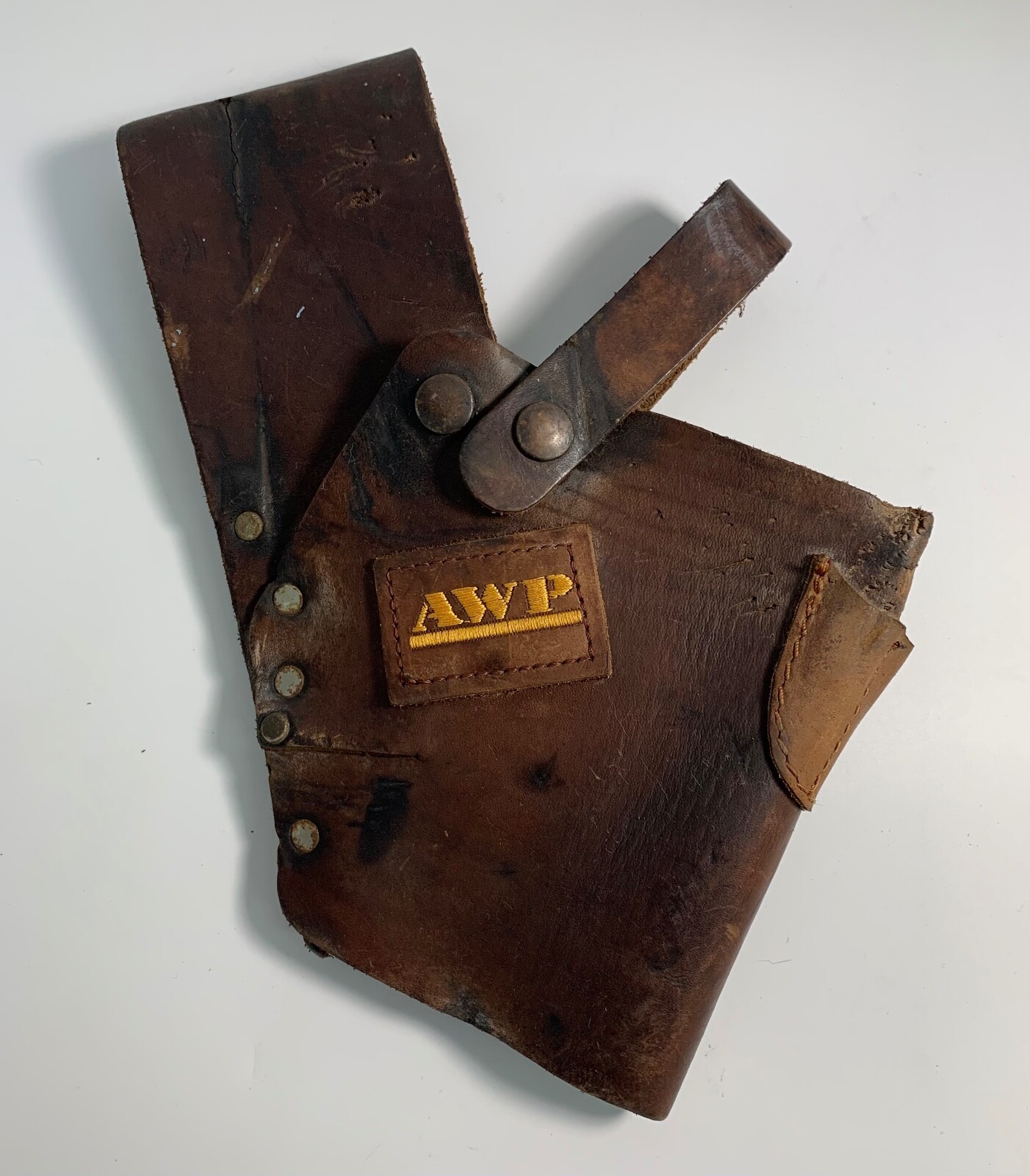 Vintage AWP General Construction Heavy Leather Drill Tool Belt Holster Mexico