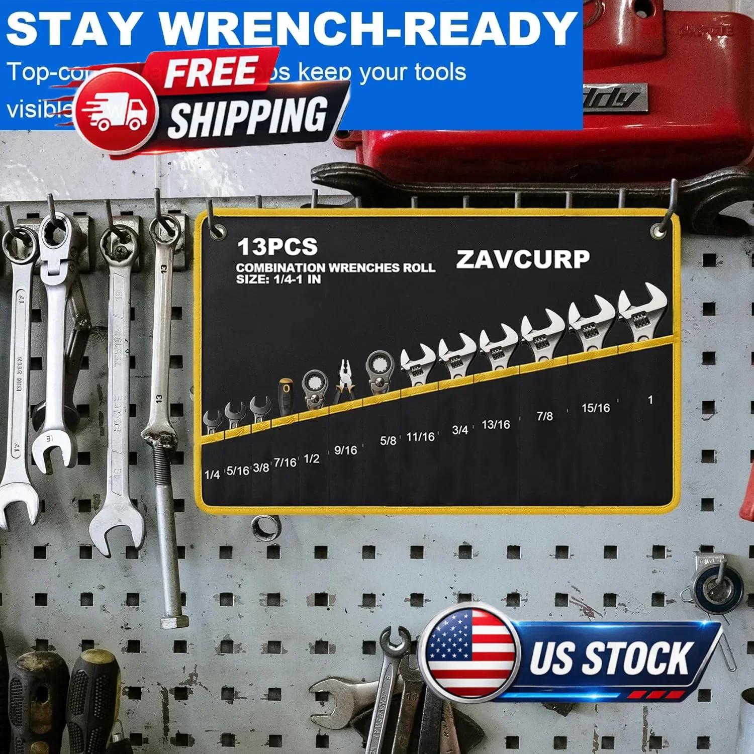 1 Pack Wrench Roll up Pouch Wrench Set Roll Organizer 13 Pocket Slot Canvas Tool