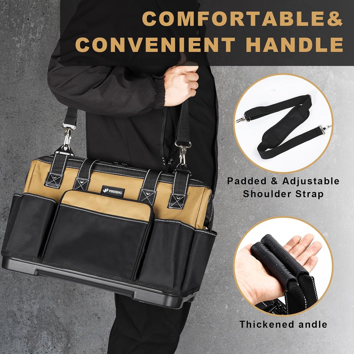 Large Tool Bag Drill Organizer Wide Mouth Waterproof Hard Bottom Multiple Pocket