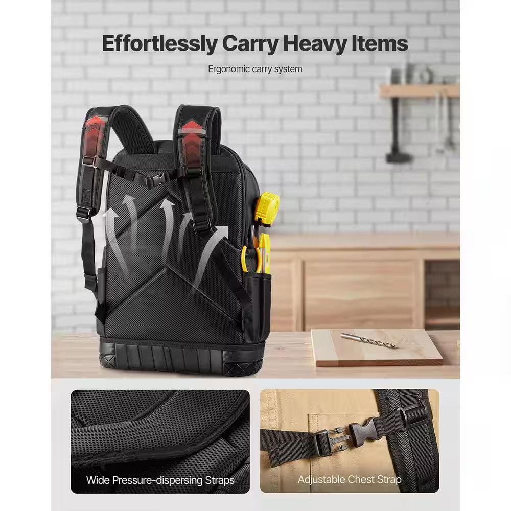 Tool Backpack with Tools, 65 Pockets, Heavy-Duty Tools Storage Organizer Bags wi