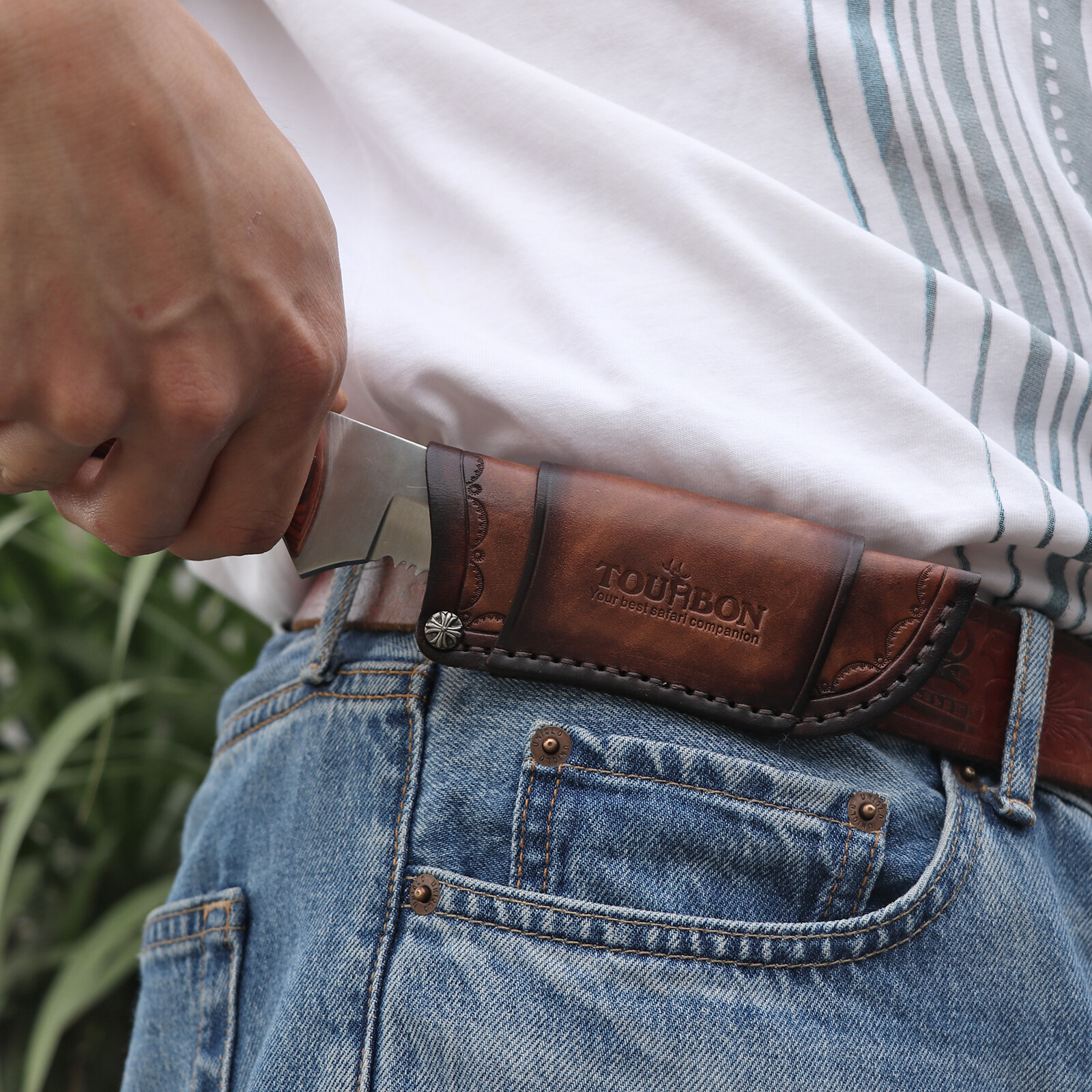 TOURBON Leather Knife Sheath Fixed Blade Case Belt Pouch Fit 4in Knives Camping