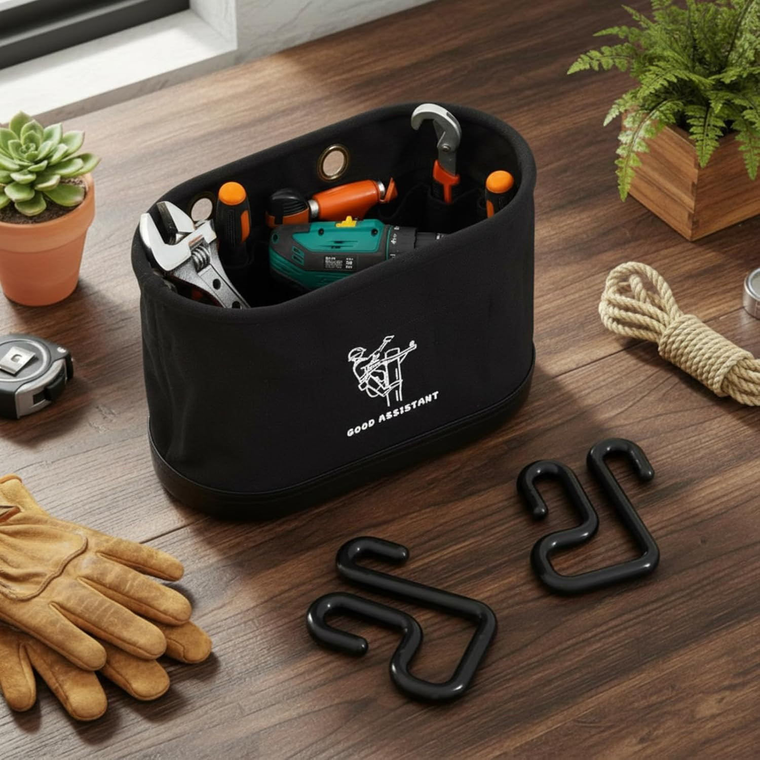1 Pcs Black Canvas Bucket Bag Including Hooks Lineman Aerial Oval Tool Bucket wi