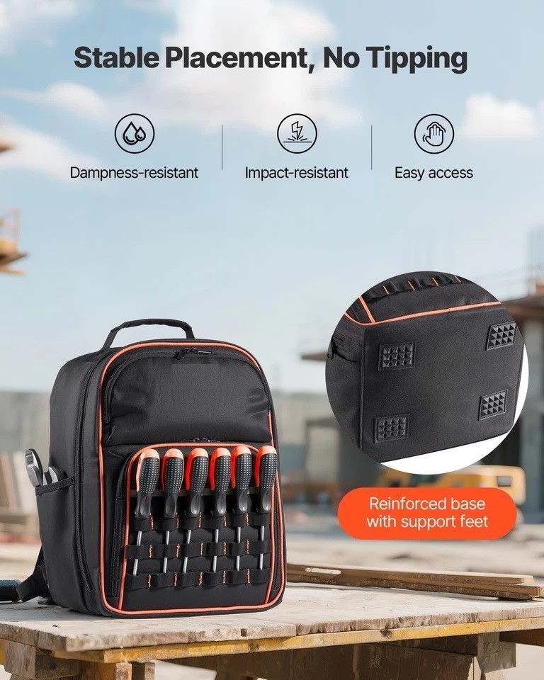Tool Backpack 49 Pockets Tear-resistant Jobsite Backpack for Electrician