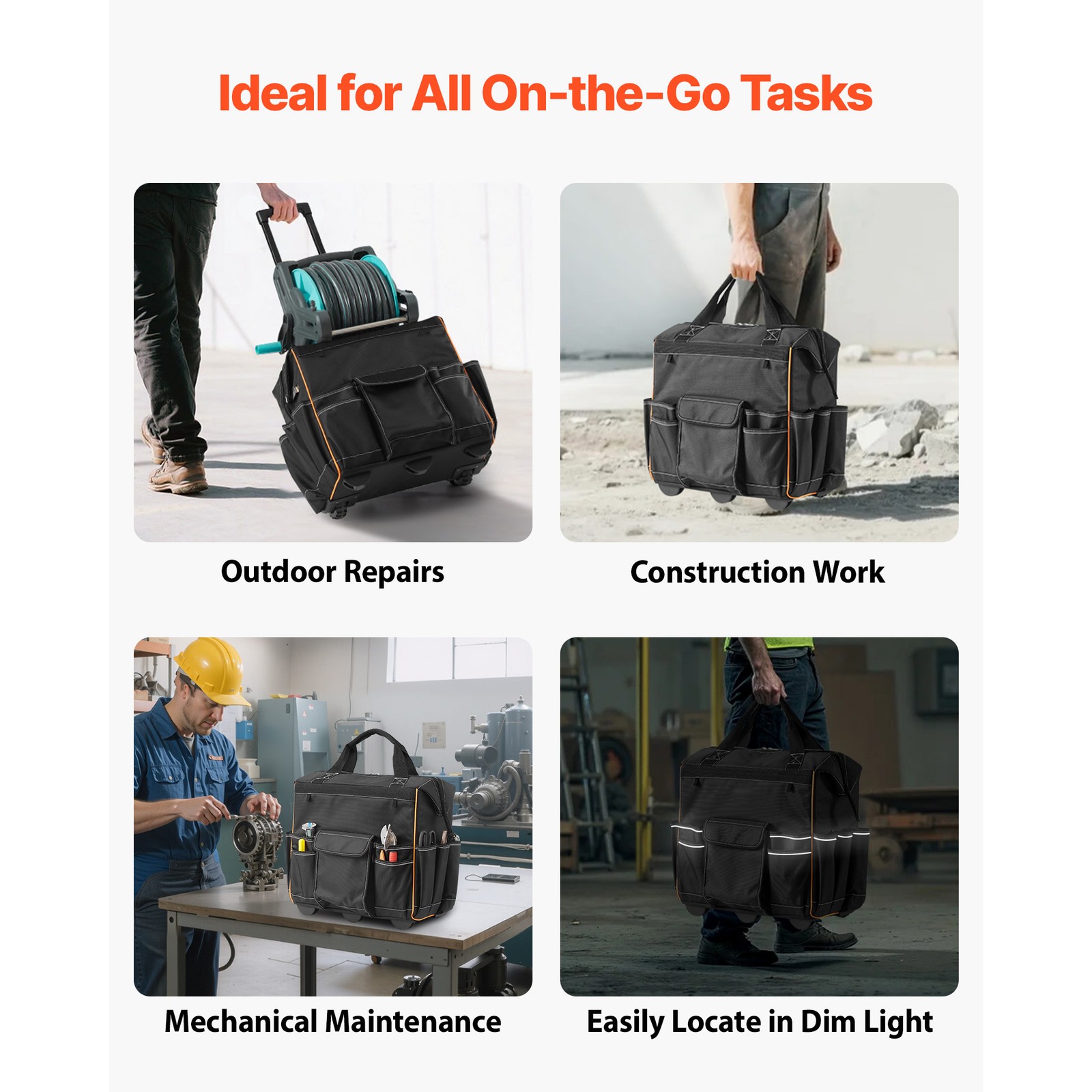 Rolling Tool Bag 25 Pockets Heavy Duty Roller Tool Bag Telescoping Handle