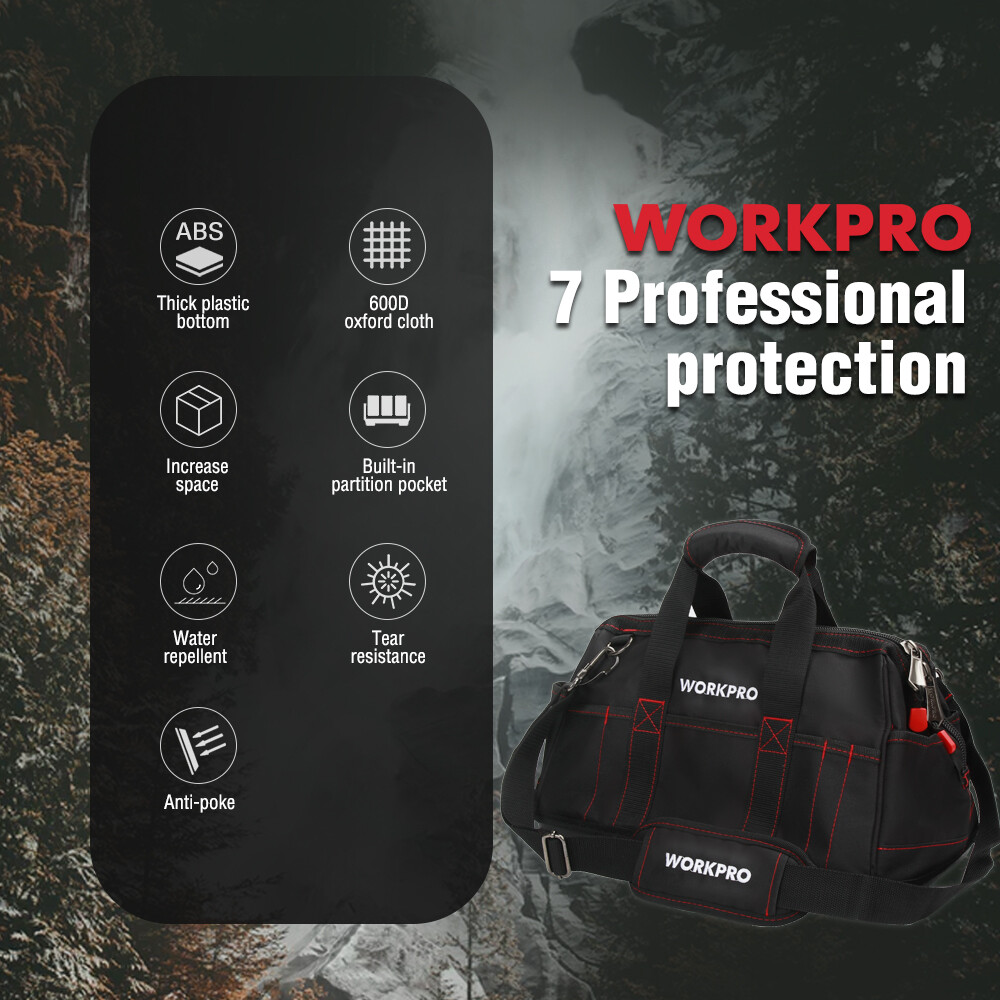 WORKPRO 16-inch Close Top Wide Mouth Tool Storage Bag Water Proof Rubber Base