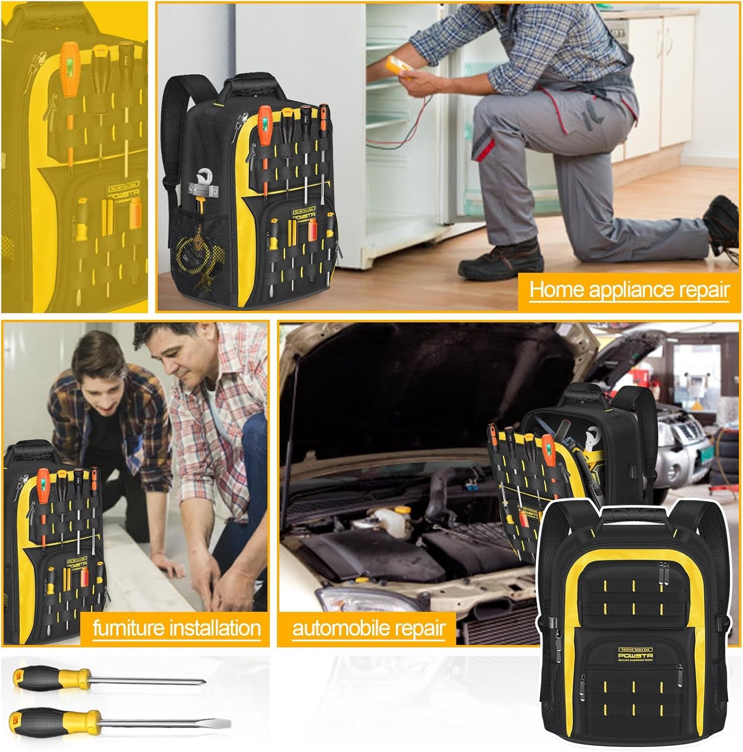 18 in Heavy-duty Tool Backpack with USB Port,Waterproof Electrician Tool Bag Bac