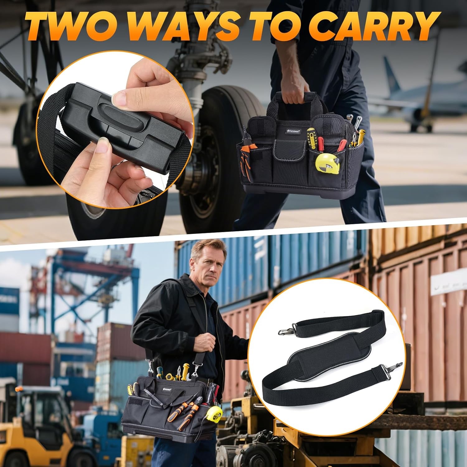 Heavy Duty Tool Bag with Multi-Pockets, Portable Tool Box Organizer Storage Bag,