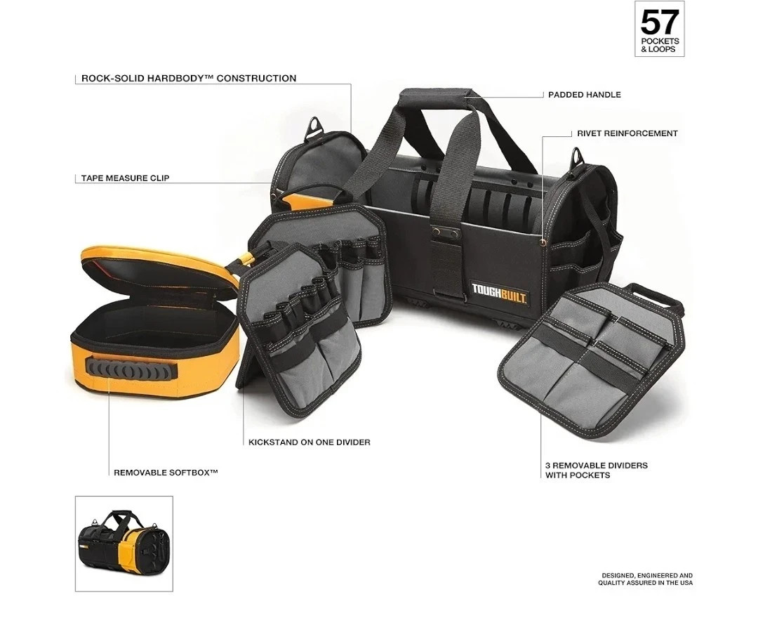 ToughBuilt 18″ Modular Tool Tote TB-81-18 HardBody 57 Pocket Heavy-Duty NEW
