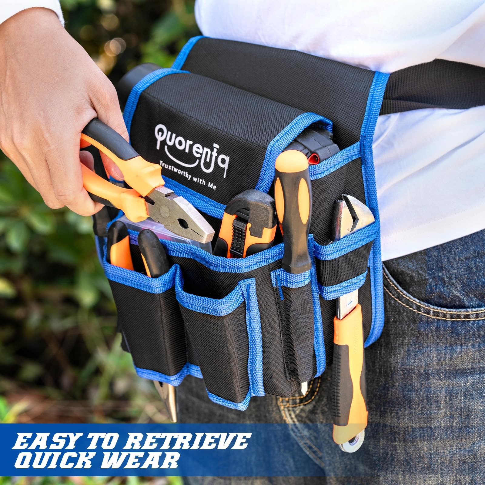 Blue Extra Large Mens Tool Belt Electrician Pouch 8 Pockets Fits 3152 Inch