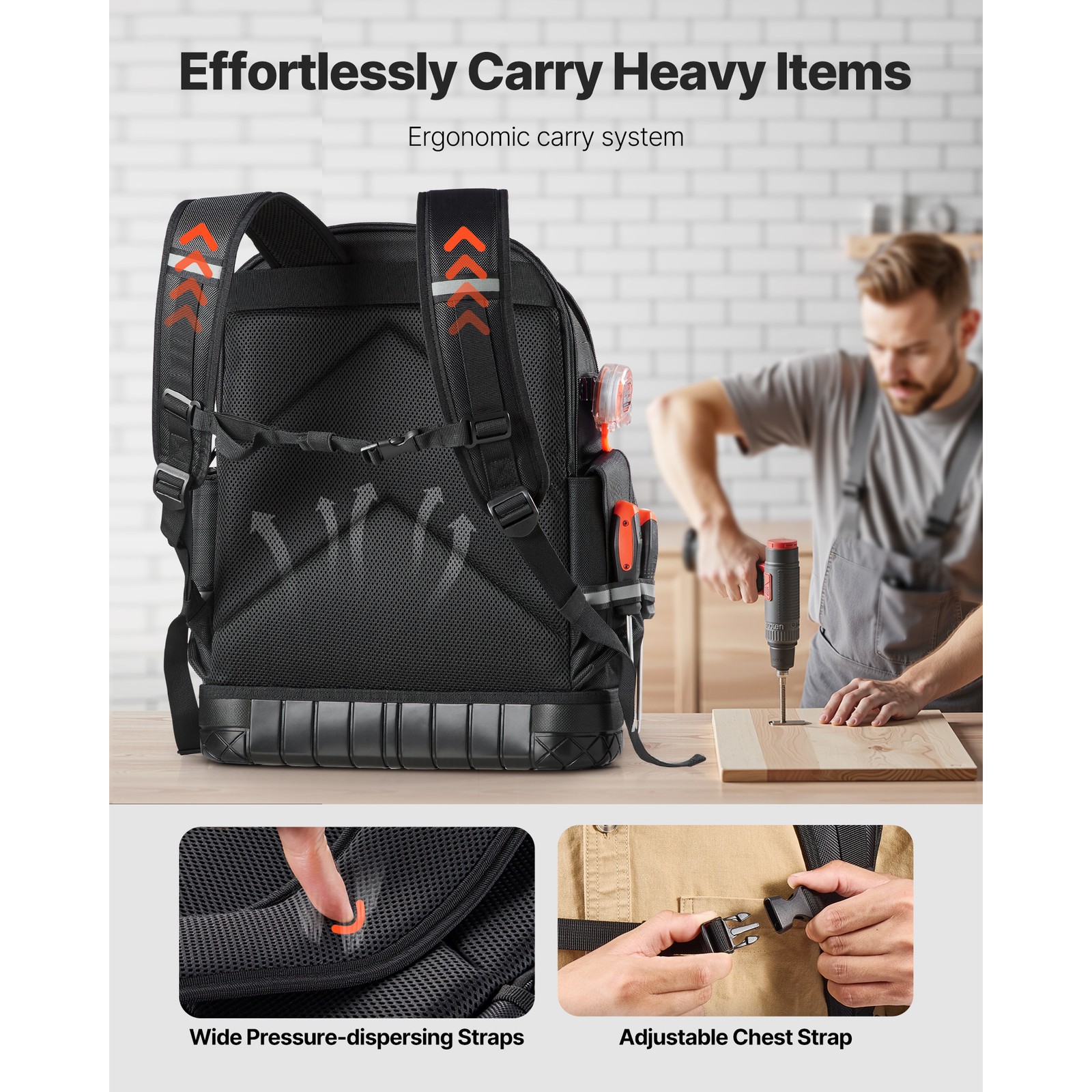 Uimoso Tool Backpack with 64Pockets,Durable Design for Electricians and JobSites