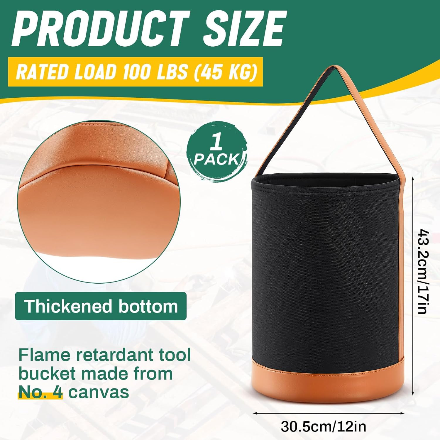 Canvas Bucket Tool Bag 17″ X 12″ Flame-Resistant Tool Bucket Made of No. 4 Canv