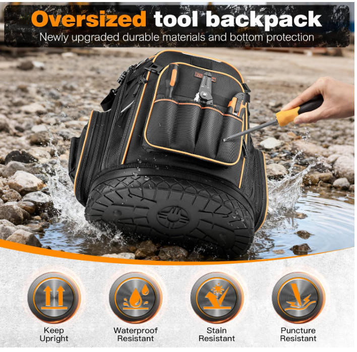 Heavy Duty Tool Backpack for HVAC, ELECTRICIAN, Tech, Auto, maintenance, Rain