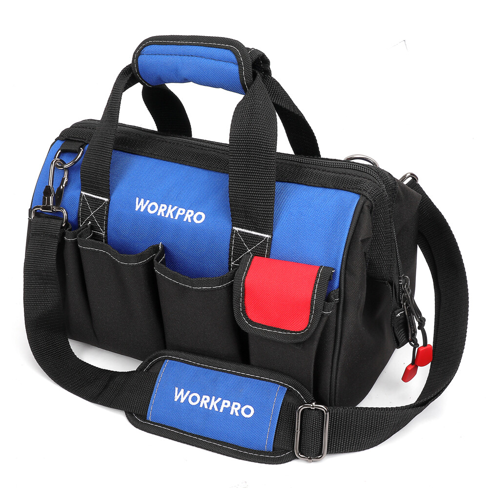 WORKPRO 14″ Tool Bag 13 Pockets Close Top Wide Open Mouth w/Adjustable Shoulder
