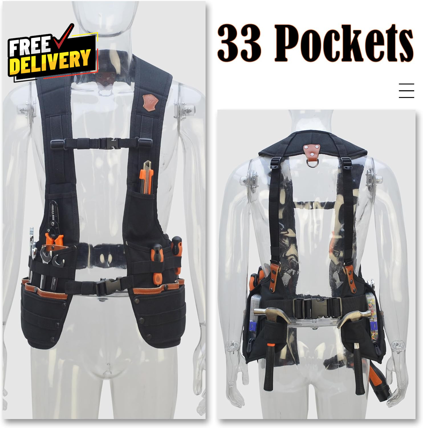 Top-G Construction Leather Tool Vest Carpenter’S Tool Vest Tools Vest Electr….