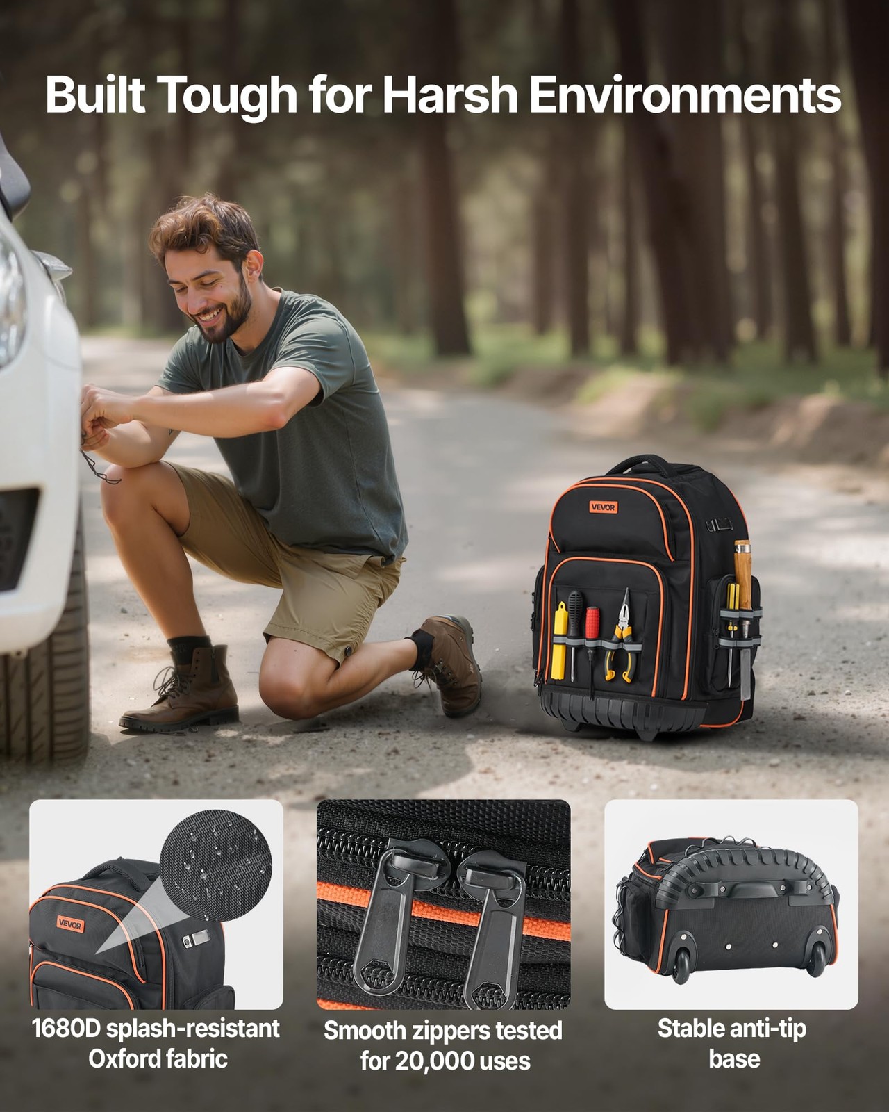 Vevor Rolling Tool Backpack 110 Lbs Load Capacity 45 Pockets Heavy Duty Roller
