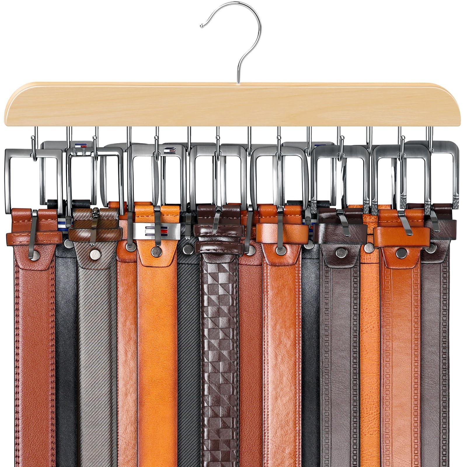 Belt Hanger for Closet Max 42 Belts, Sturdy Wood Belts Rack 1 Pack,