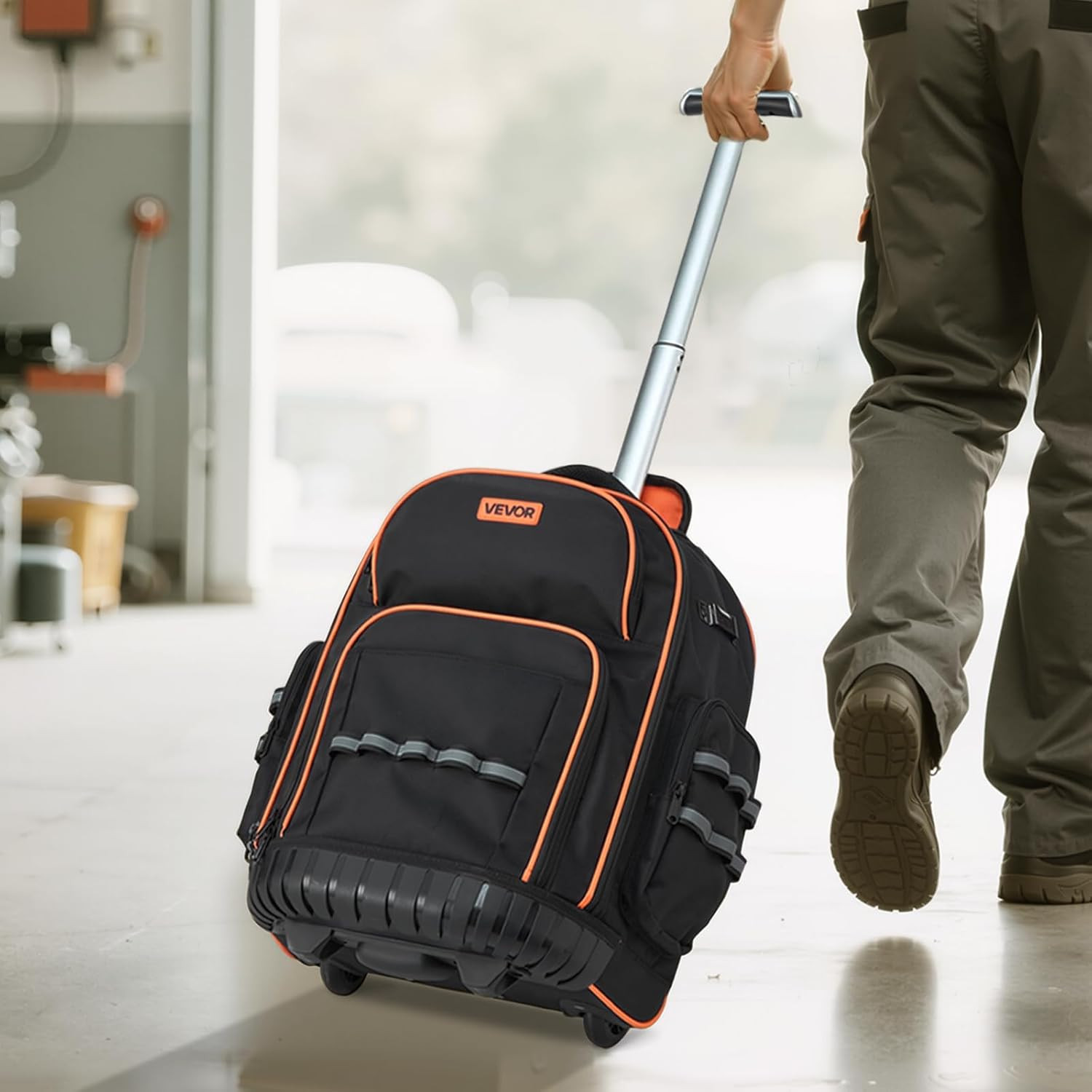 Rolling Tool Backpack, 110 Lbs Load Capacity, 45 Pockets Heavy Duty Roller Tool
