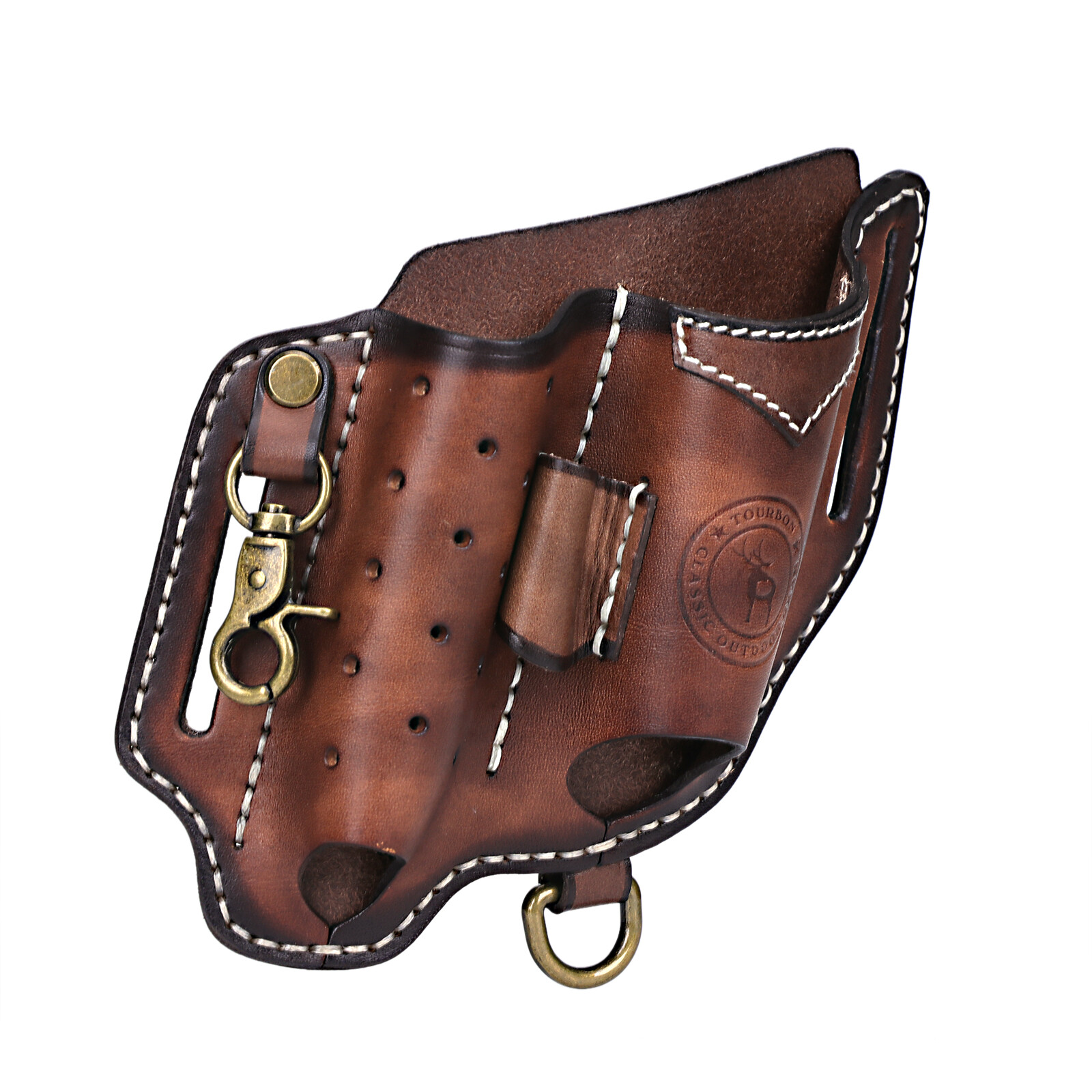Tourbon Leather EDC Multitool Sheath Flashlight Holder Pen Belt Holster Camping