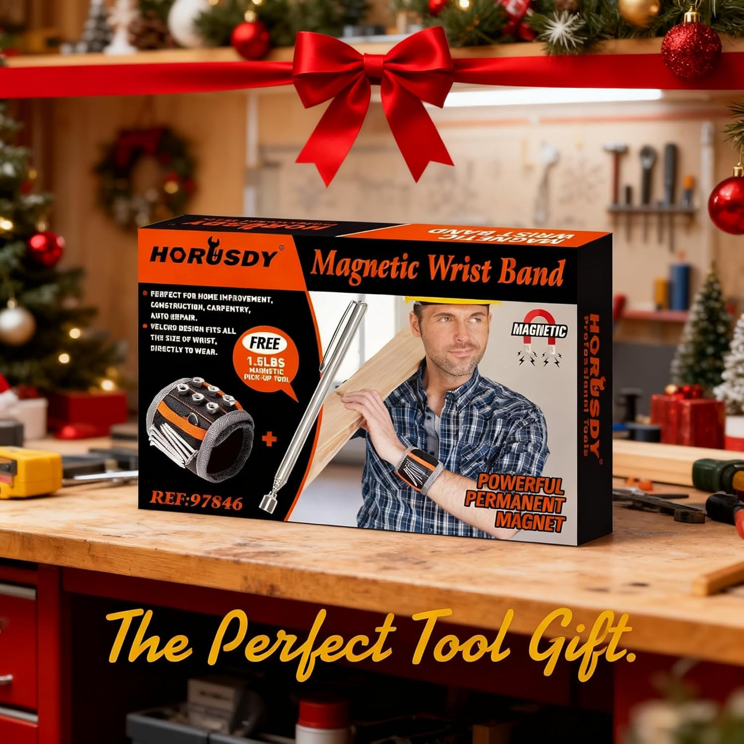 HORUSDY Magnetic Wristband, Stocking Stuffers, Gifts for Men, Premium Tool Belt