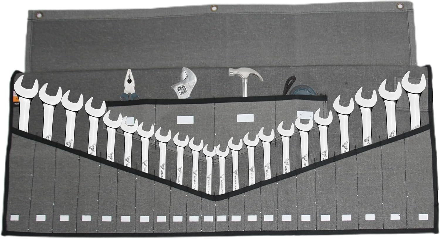 Heavy-Duty 26-Pocket Wrench Tool Roll Organizer, Cotton Duck Canvas Roll-Up T…