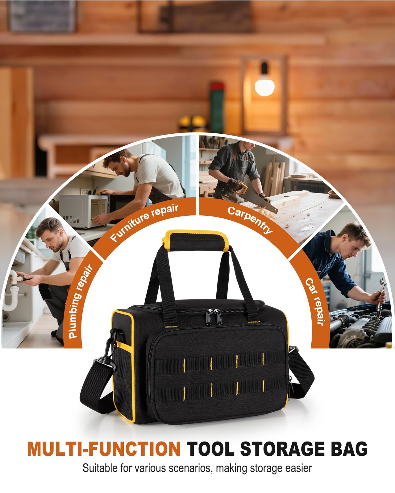 12-Inch Tool Bag with Multiple Pockets, Heavy Duty Tool Tote for Men, Black