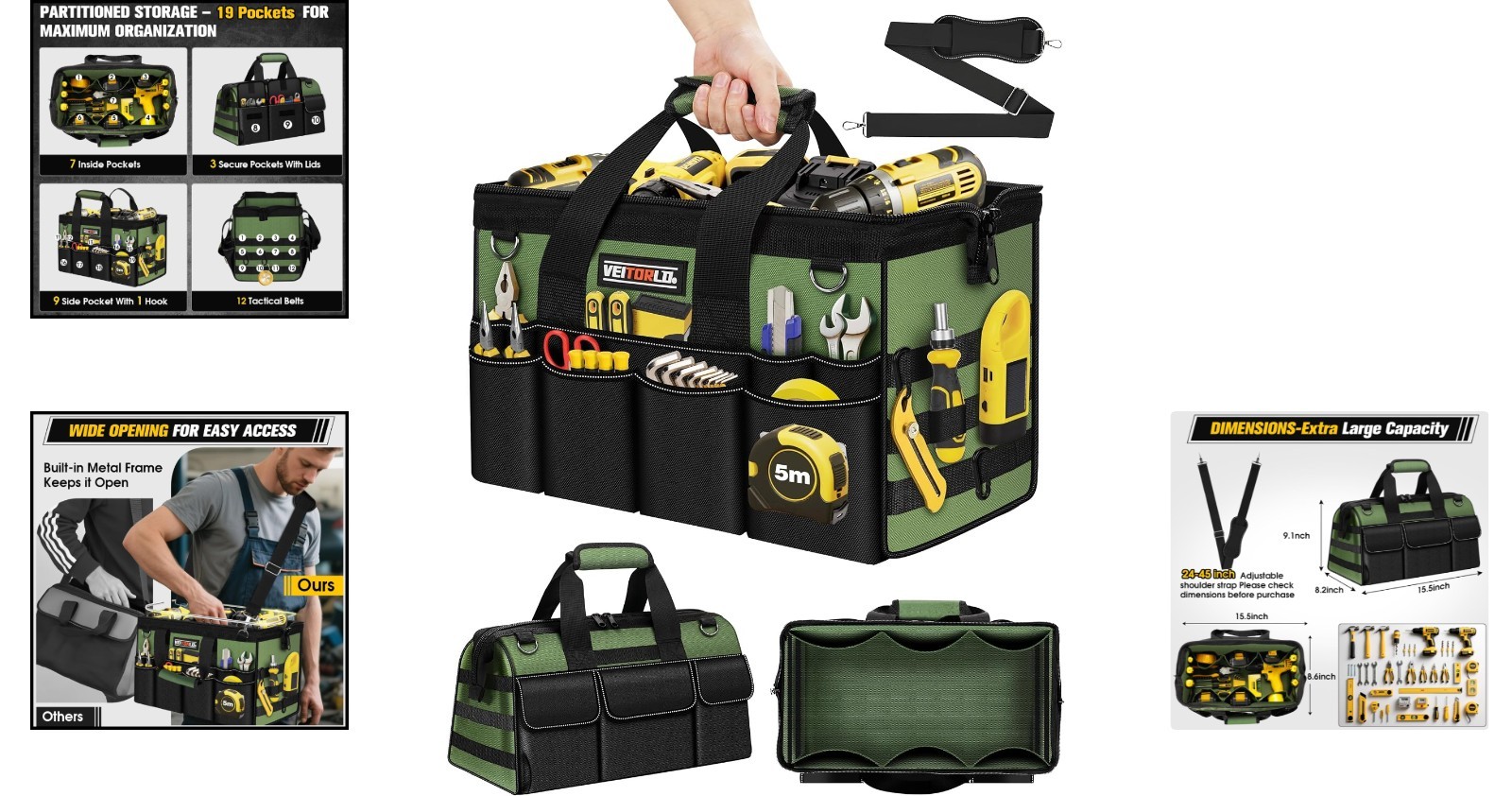 Wide Mouth Electrician Toolbox – 16-Inch Heavy Duty Organizer for Easy Access