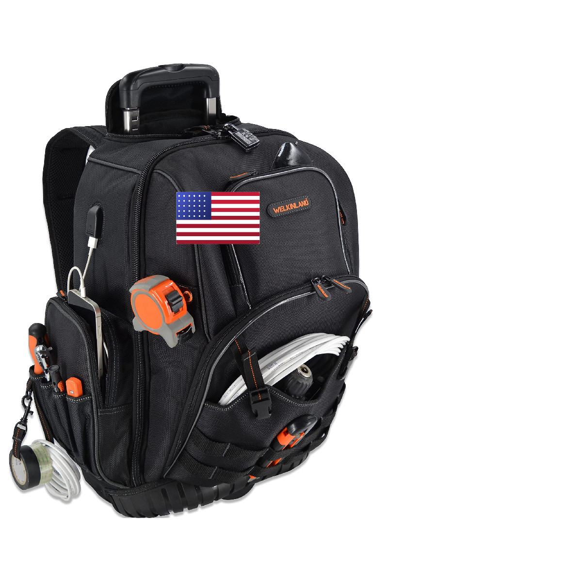 Welkinland 72Pockets Rolling Tool Backpack Large Tool Bag Wheels Rolling