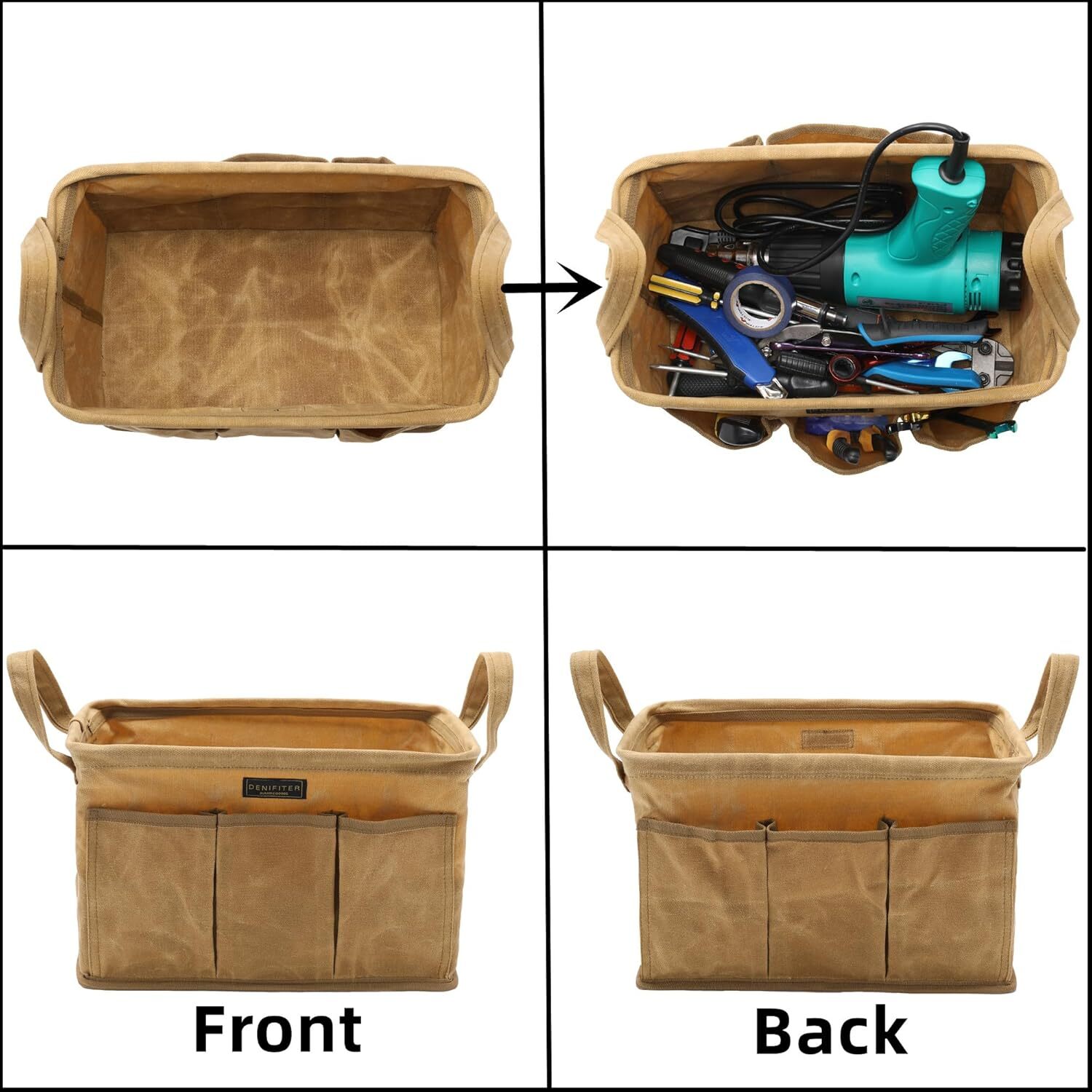Denifiter Tool Pouch, Heavy Duty 16oz Waxed Canvas Bag, Khaki-Single