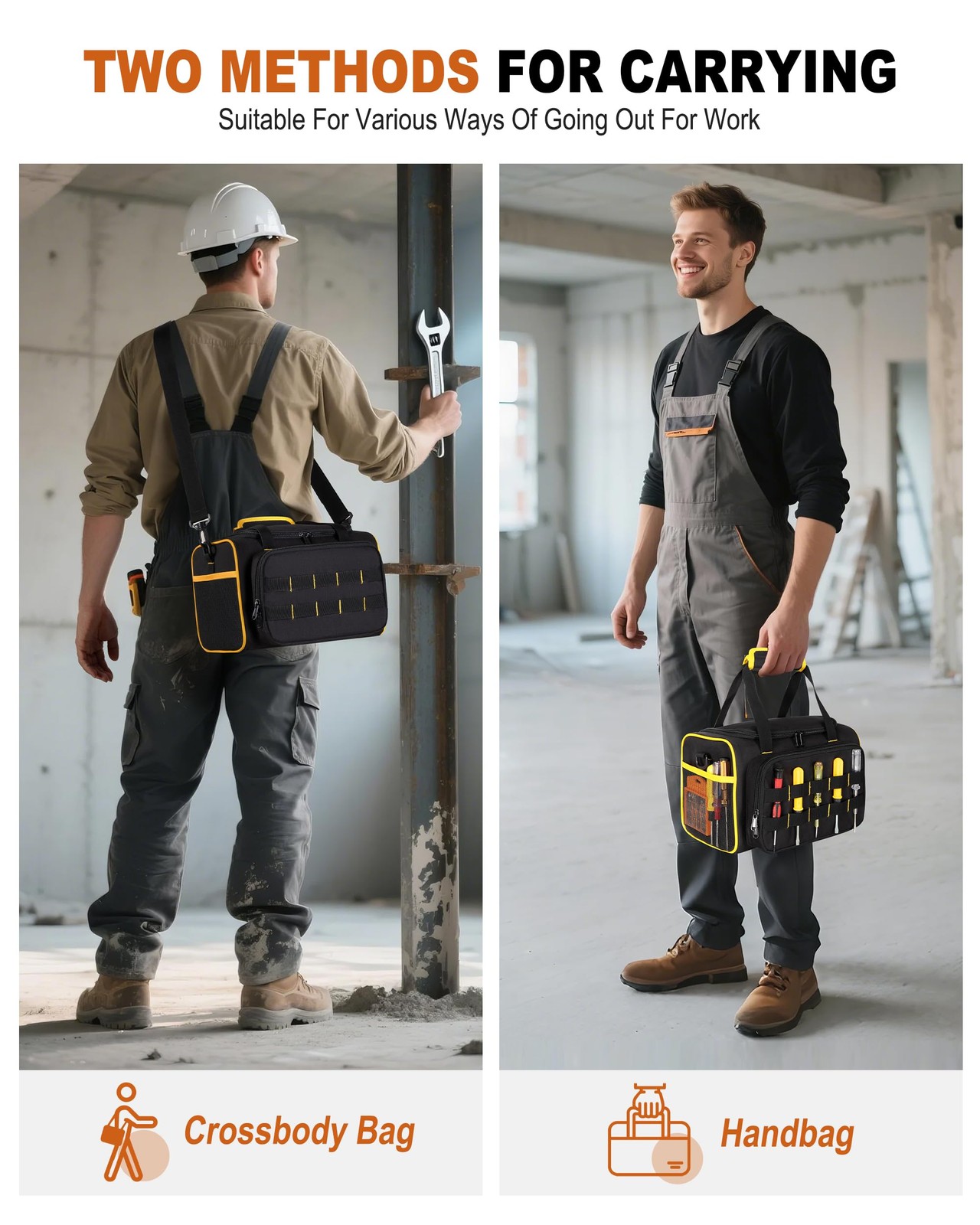 12-Inch Tool Bag with Multiple Pockets, Heavy Duty Tool Tote for Men, Black