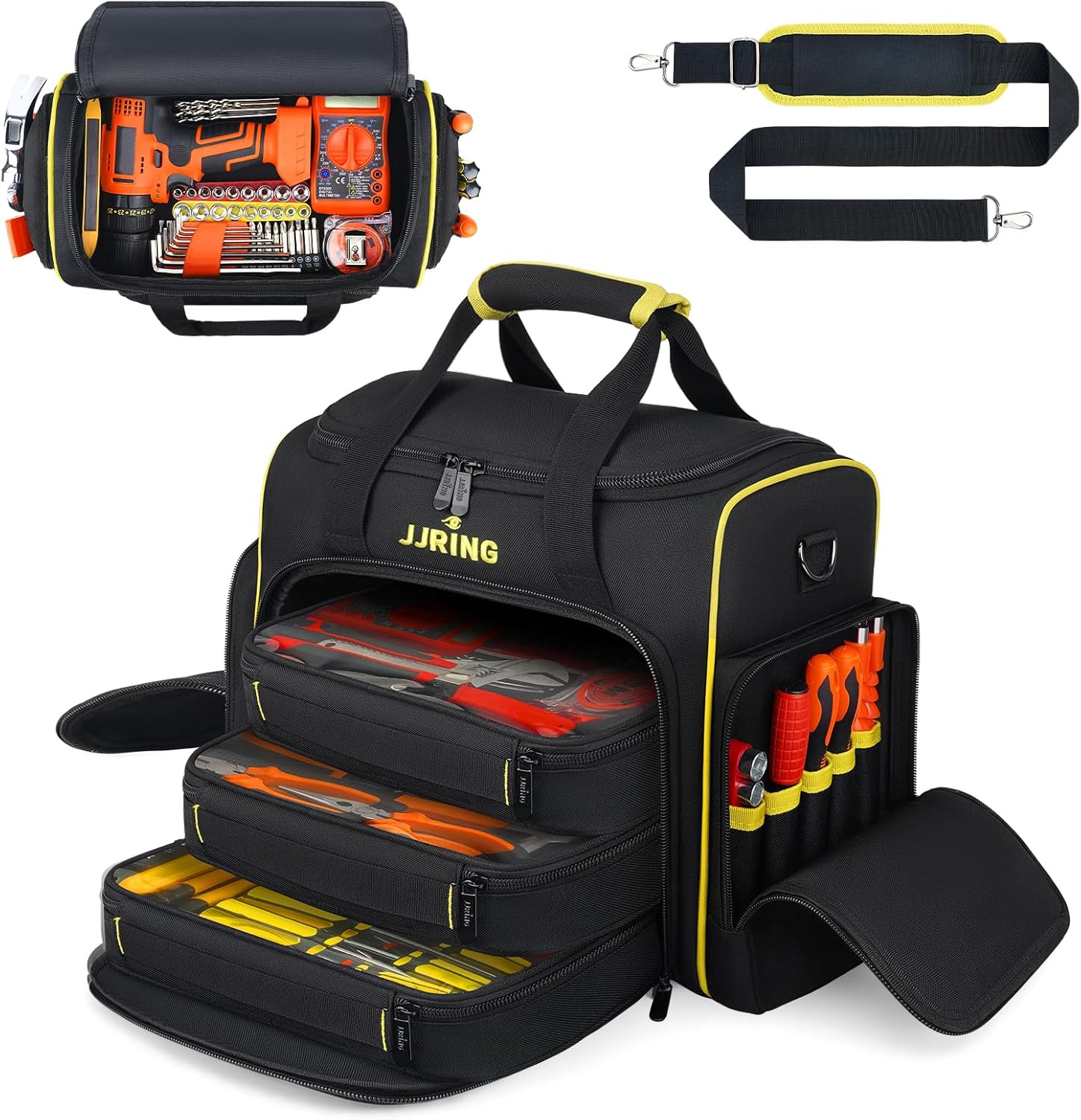 2.0 Gen Tool Bag with 3 Removable Cases, Double Layers&Large Capacity Tool Tote,