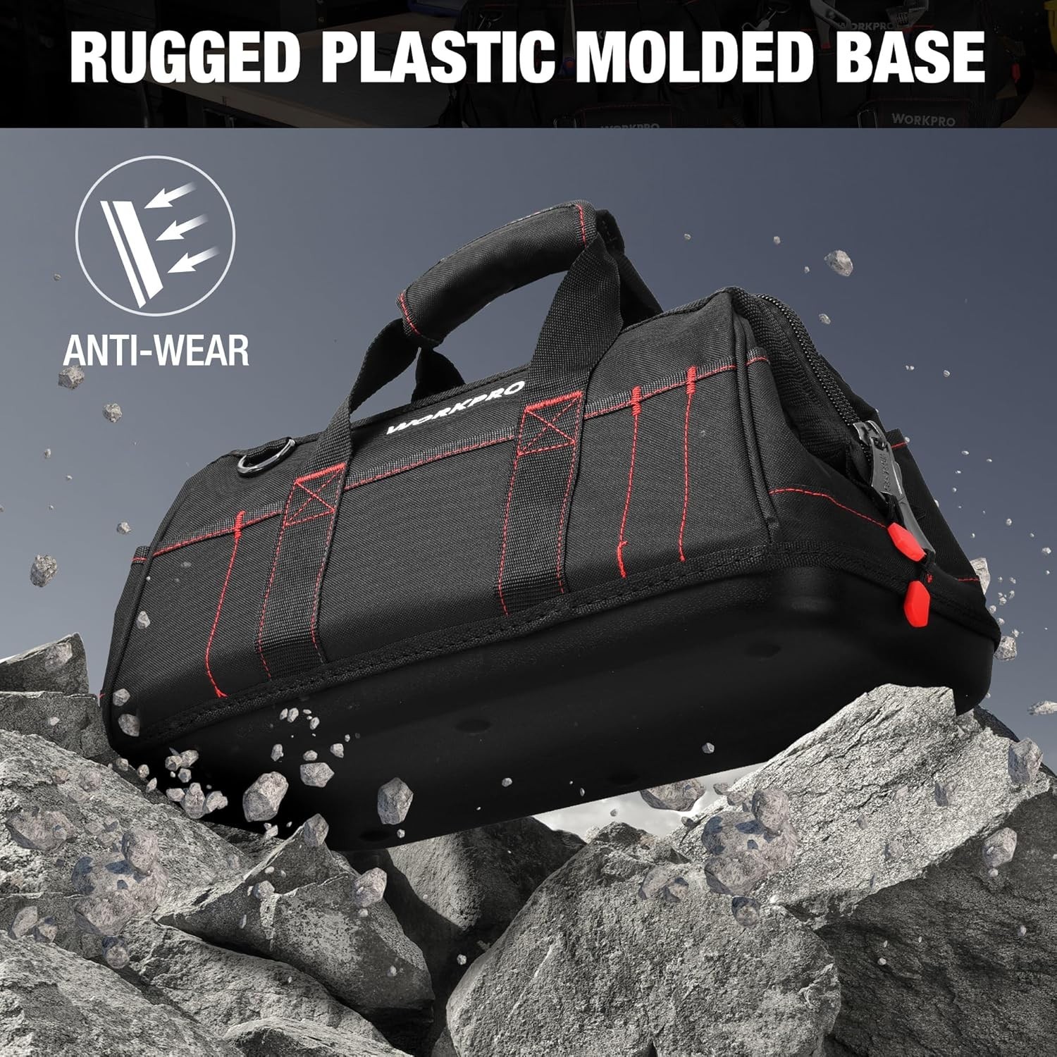 16-inch Wide Mouth Waterproof Tool Bag with Padded Handle & Adjustable Strap