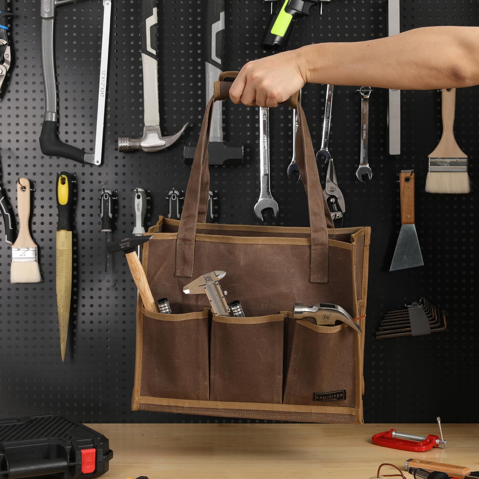 Heavy-Duty Waxed Canvas Tool Pouch – 14-Pocket Garden Tool Organizer with Rem…