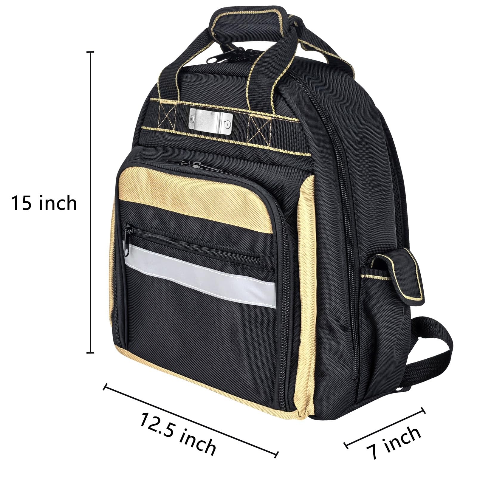 Tool Backpack Multi Pocket Tool Bag with Anti Slip Feet and Reflective Strips…