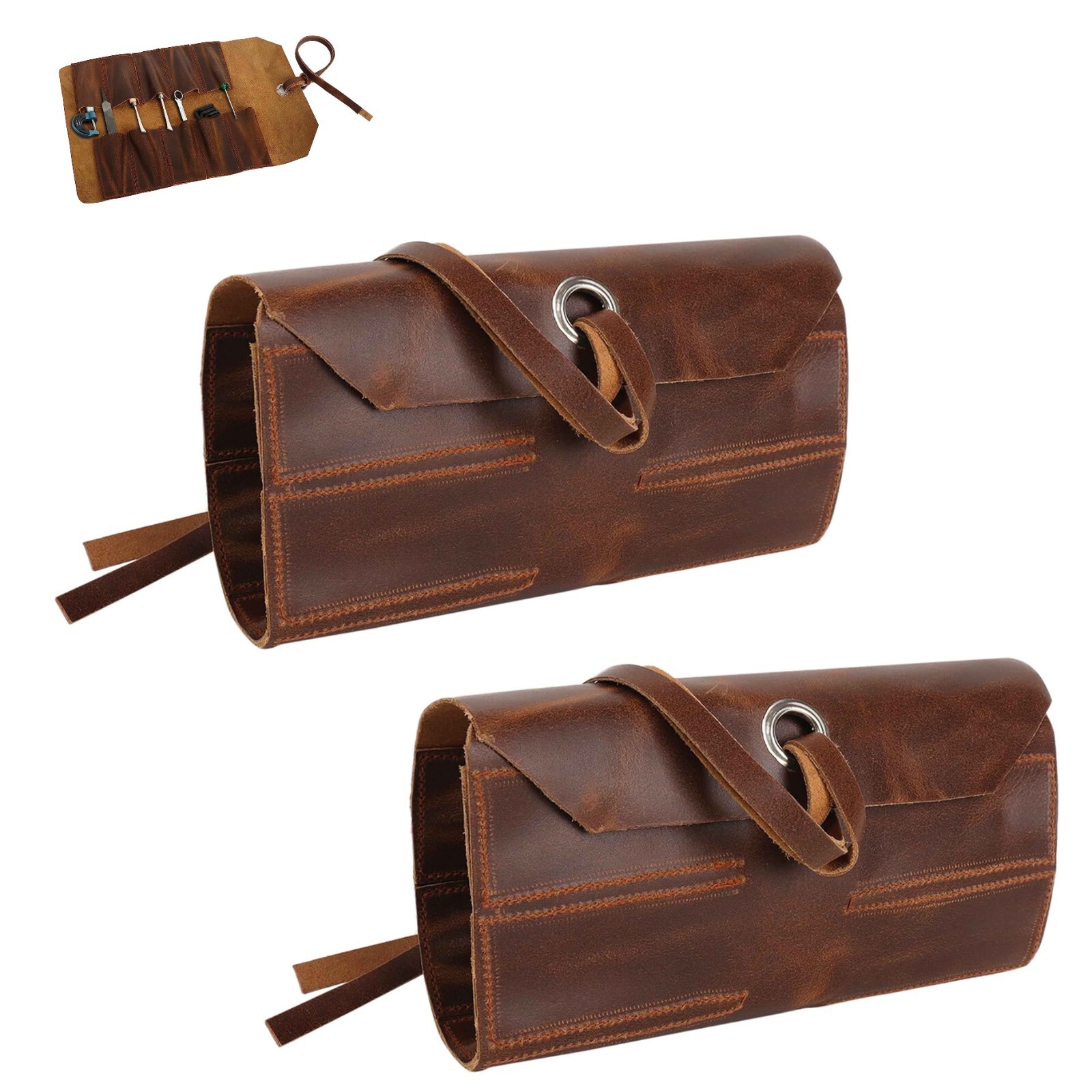 2PK Leather Tool Roll Vintage 10-Slot Chisel Bag | Durable Timeless Quality