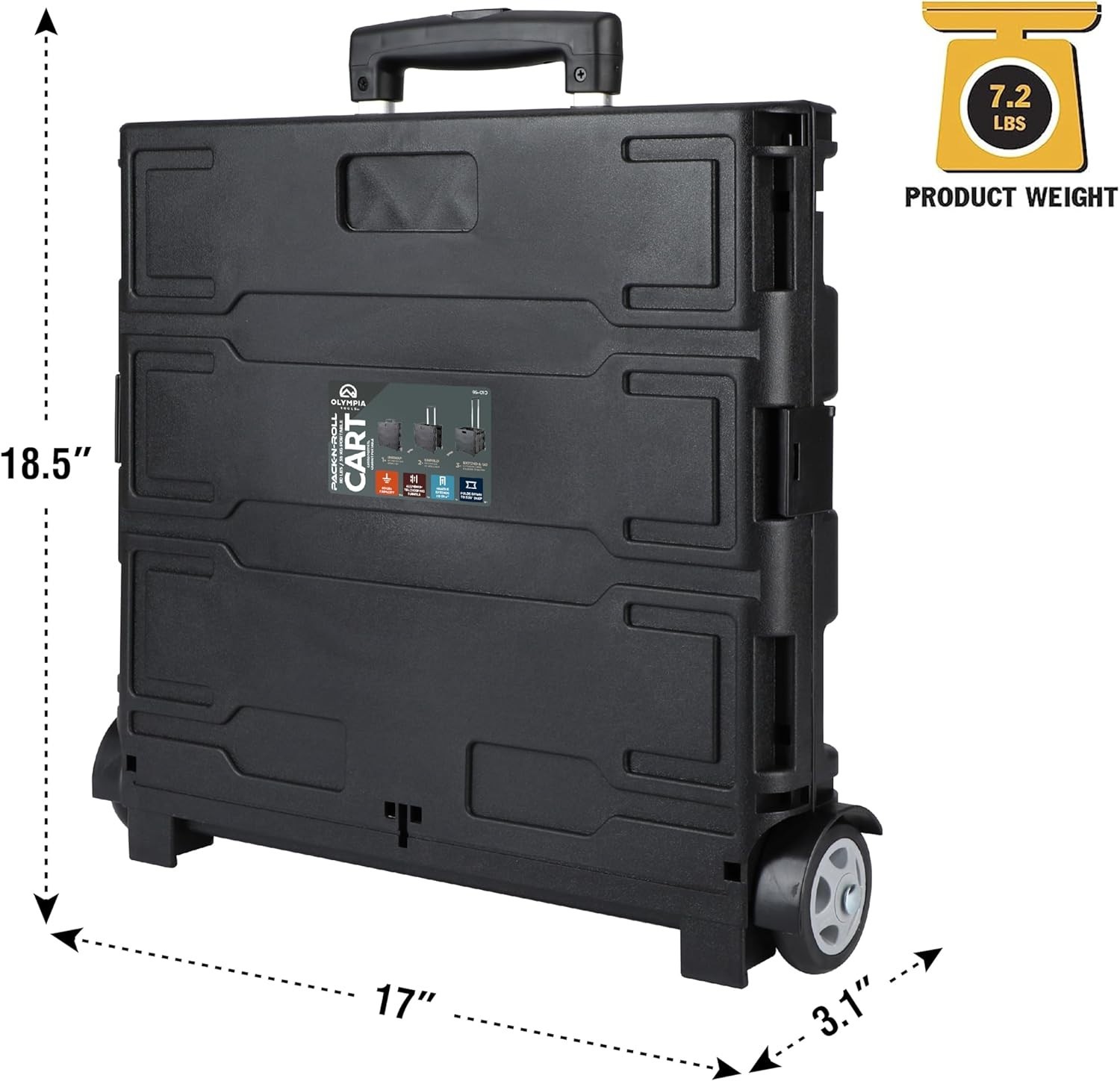 Telescopic Handle 85-010 Pack-N-Roll Portable Carrier – Max 80 lbs Load, Black
