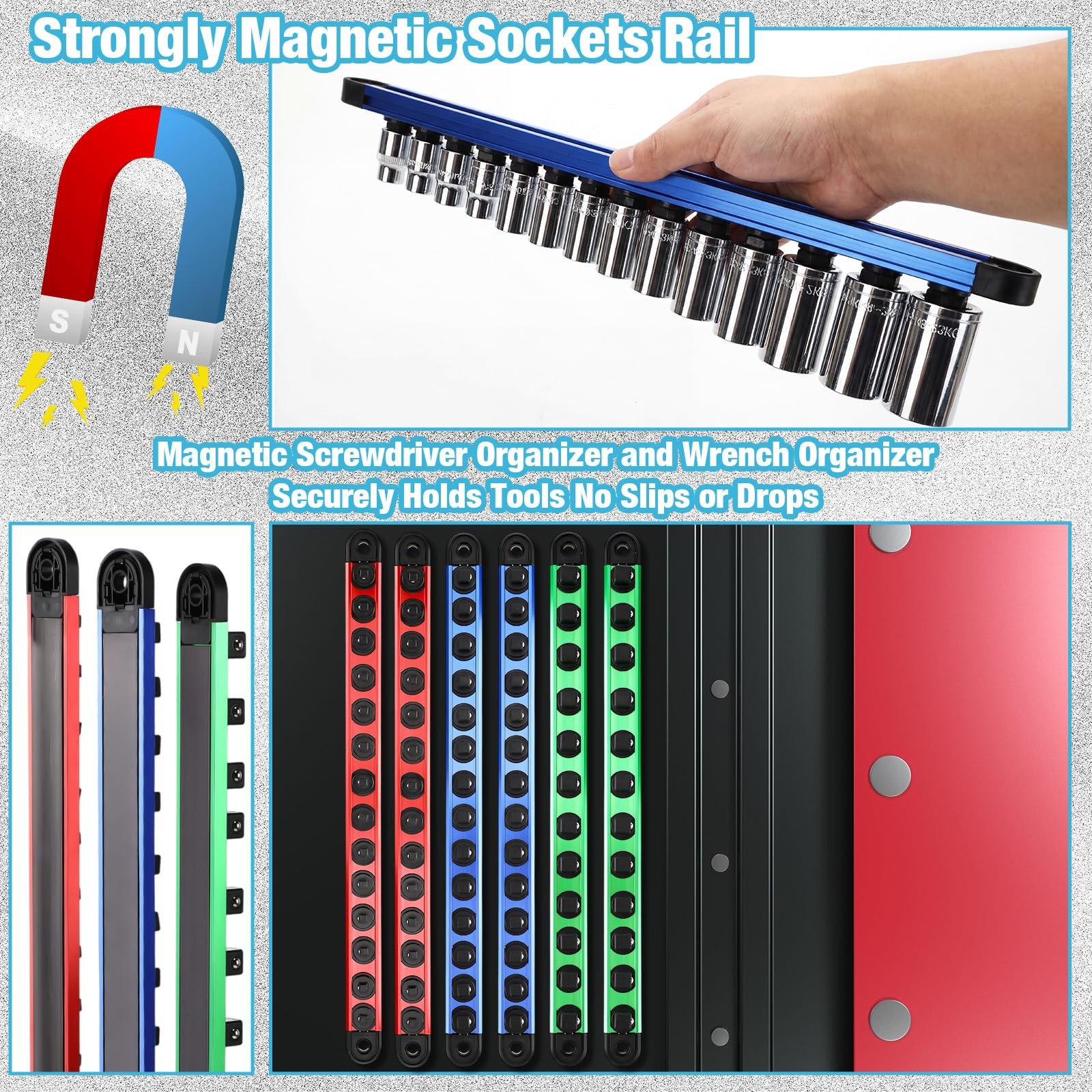 Ceenna 6 Piece Magnetic Socket Organizer Set Socket Holder Sockets Rack Kit 1…