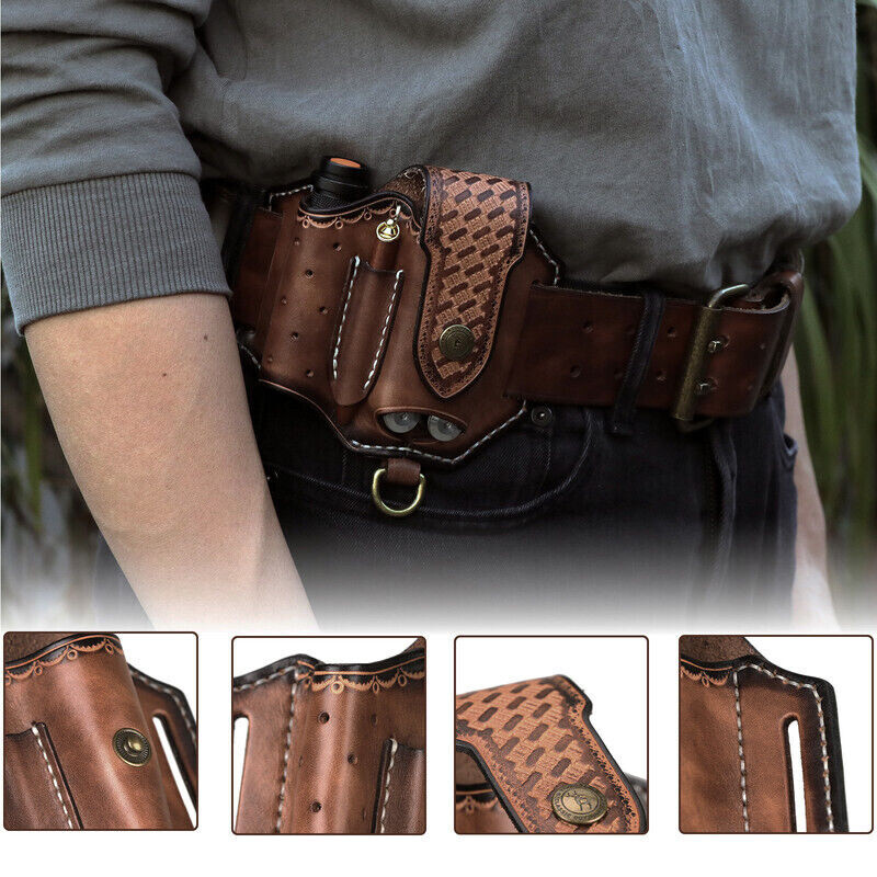 Leather Pocket Knife Sheath EDC Multitool Plier Belt Pouch Tools Holster-TOURBON