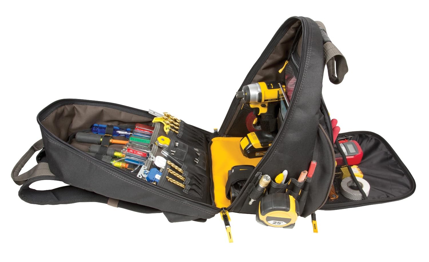 Led Lighted Tool Backpack With 53 Pockets Adjustable Straps And Comfort Padding