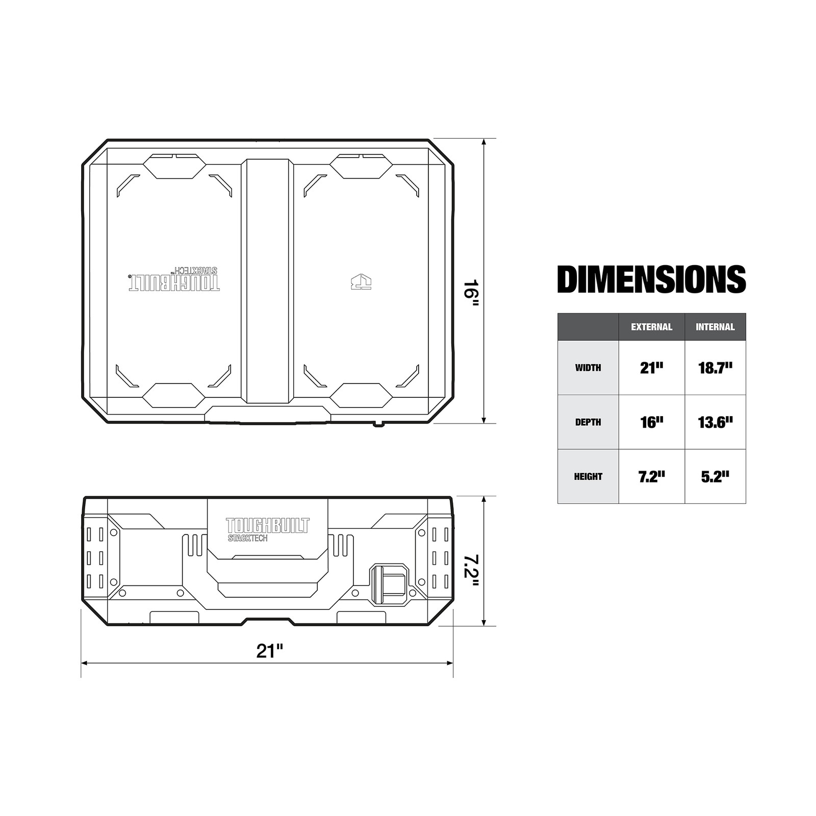 ToughBuilt StackTech Lockable Tool Box, Durable Plastic Storage Organizer, Black