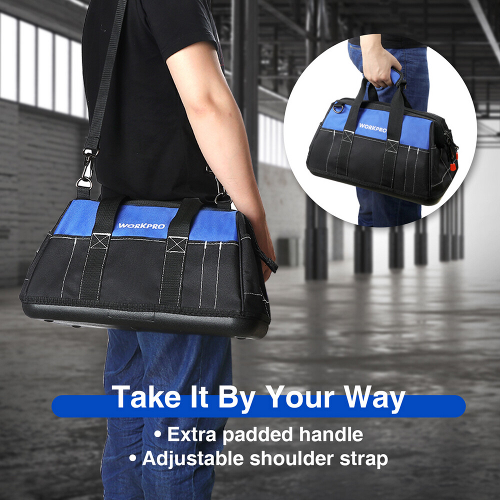 WORKPRO 16 inch Zipper Heavy Duty Tool Bag Top Wide Mouth Tool Storage Tote