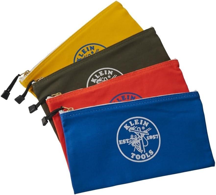 Klein Tools 5140 Canvas Zipper Bag Set, 4 Colors, 12.5 x 7-Inch Utility Pouch