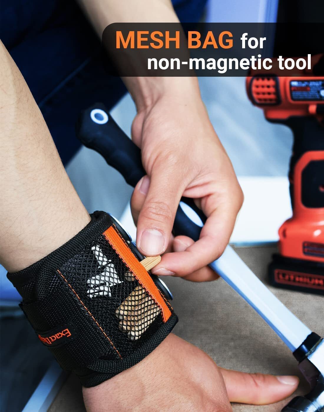 Magnetic Wristband Tool Belt with 8 Magnets to Hold Screws,Black