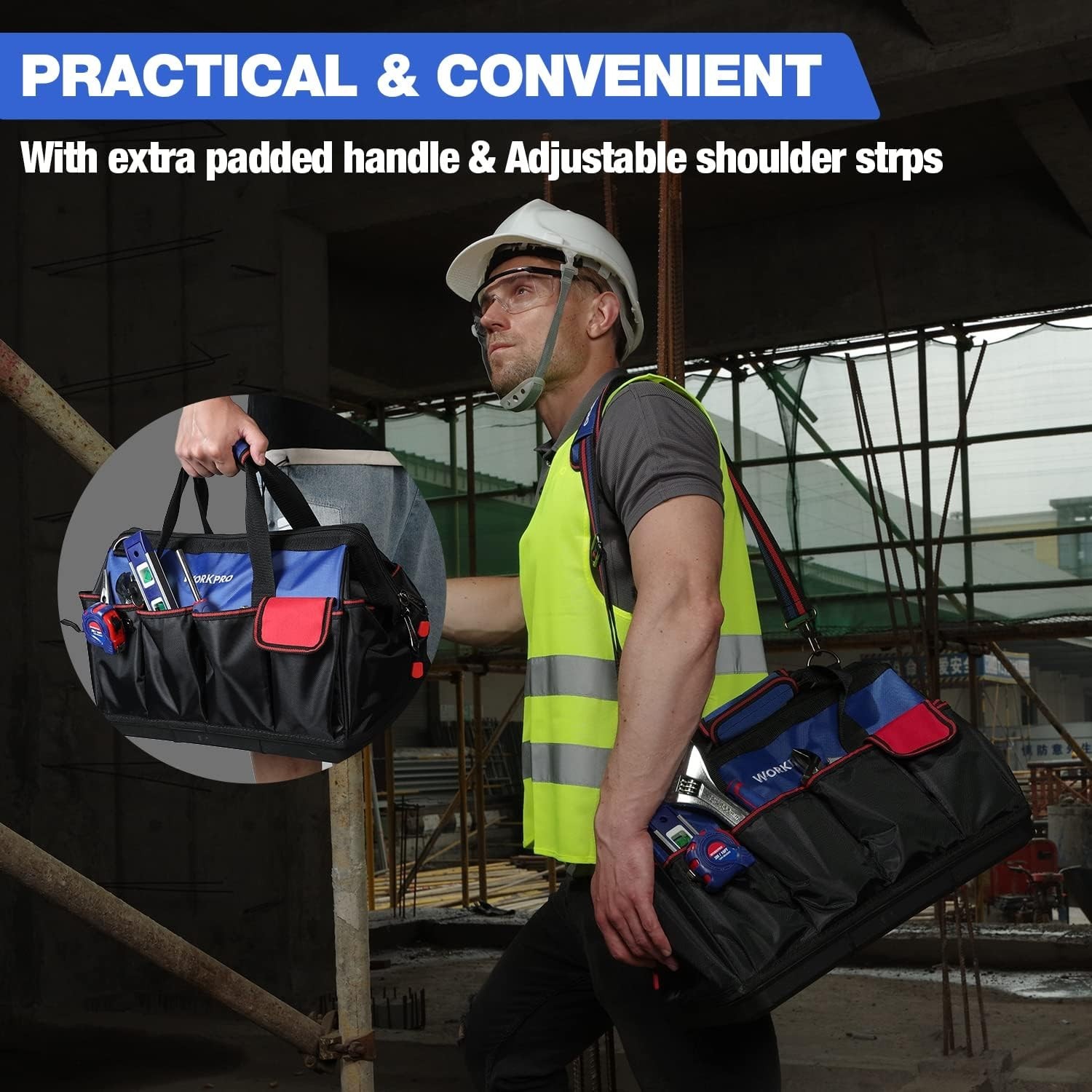 Tool Bag, 18 Inch Tool Bag with Waterproof Molded Base, Open Top Tool Organiz…