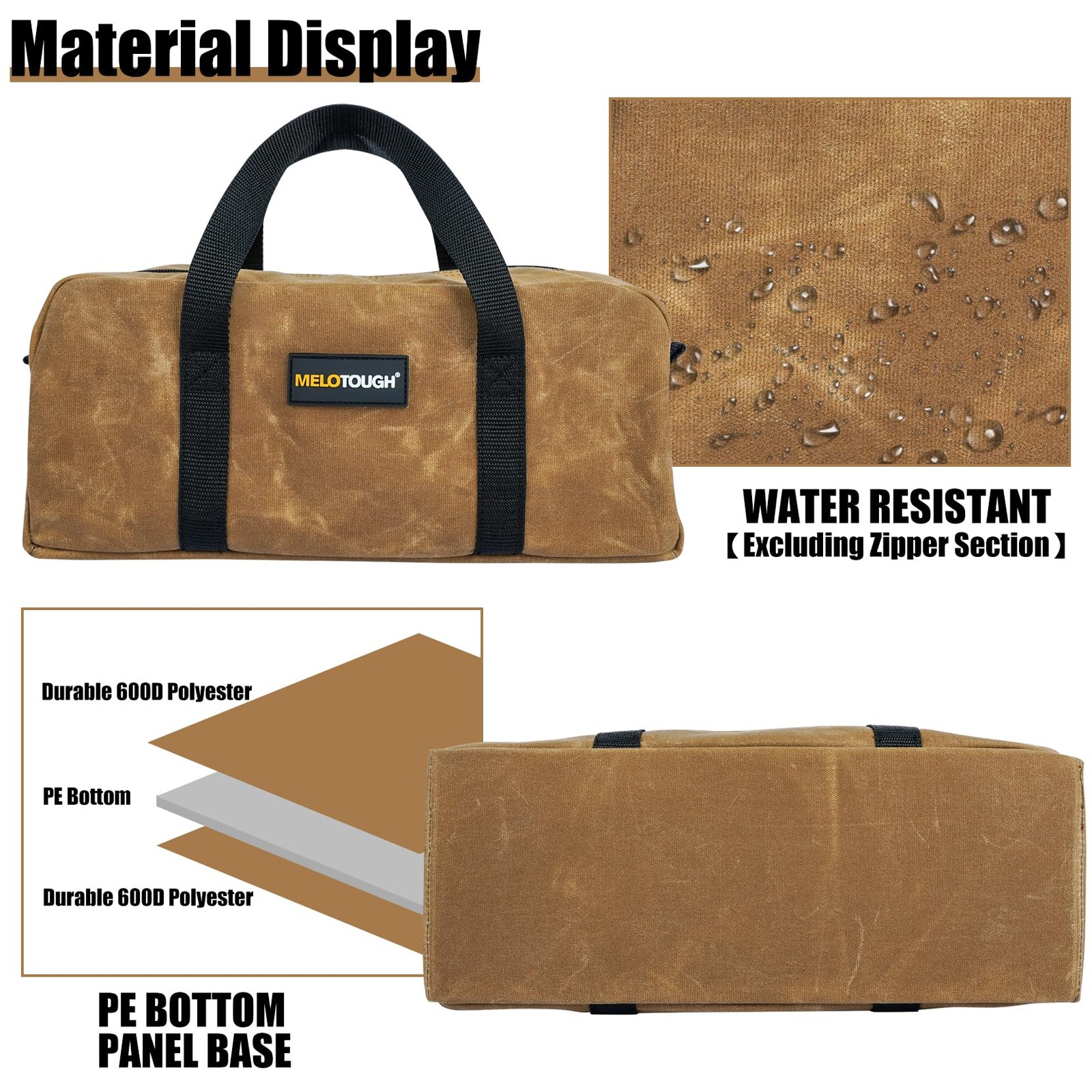 MELOTOUGH Waxed Canvas Utility Tool 14 in Tote Bag (2pack), Black & Tan